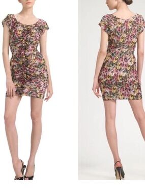 Anthropologie Multicolor Floral Cap-Sleeve Mini Dress